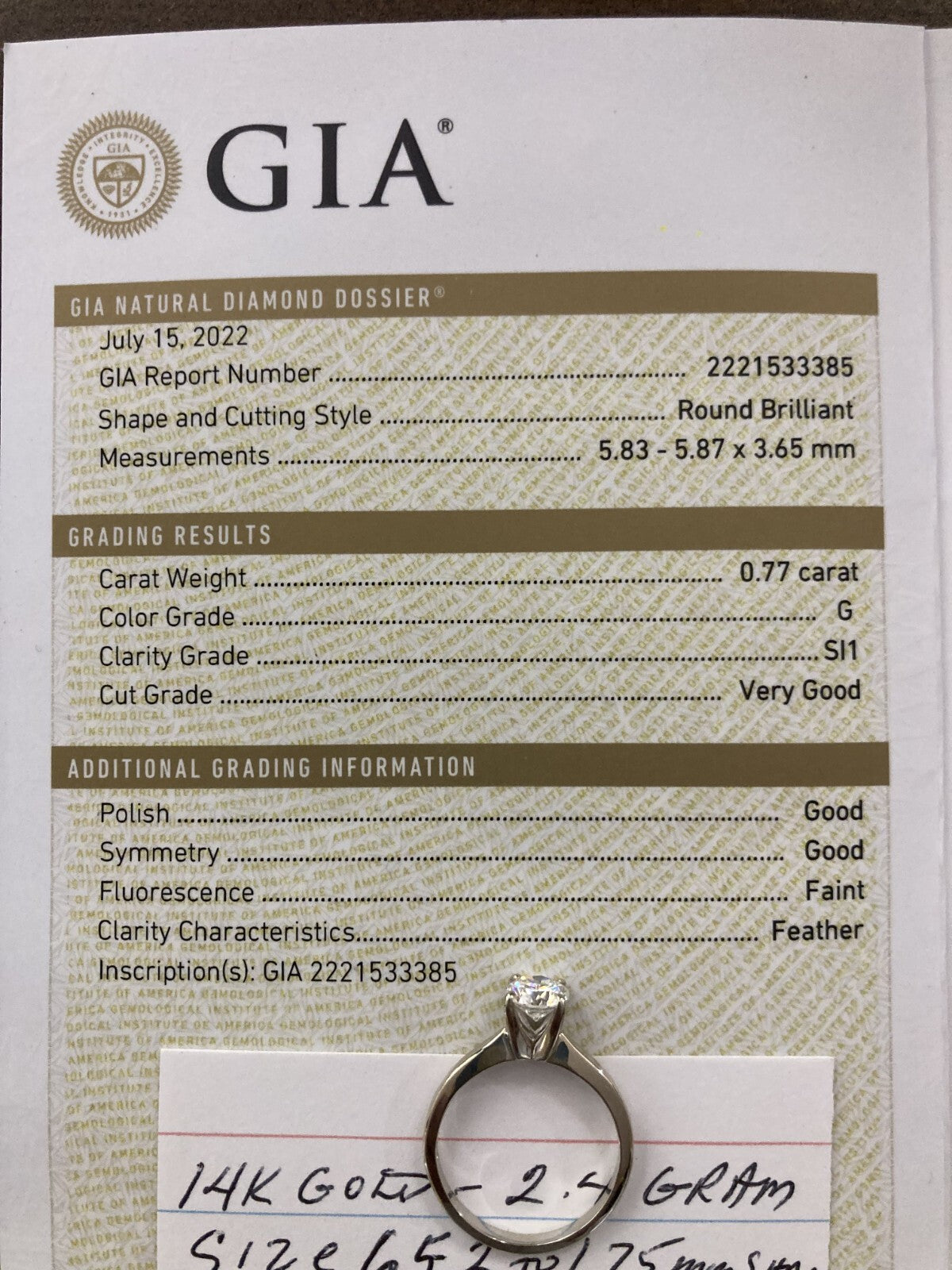 0.77ct Round Brilliant Diamond Solitaire Ring — GIA Certified, 14k White Gold