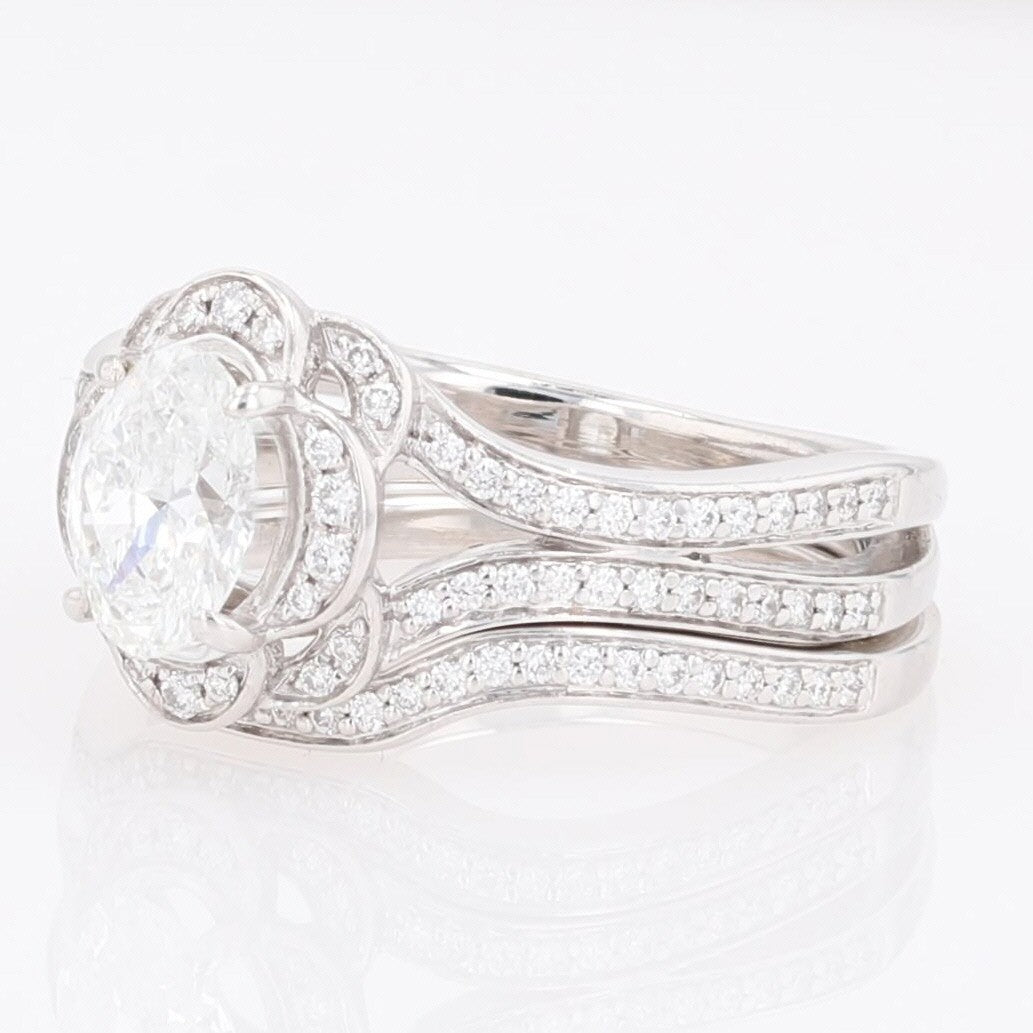 0.88ct Oval Diamond Halo Wedding Set — GIA Certified, 14k White Gold