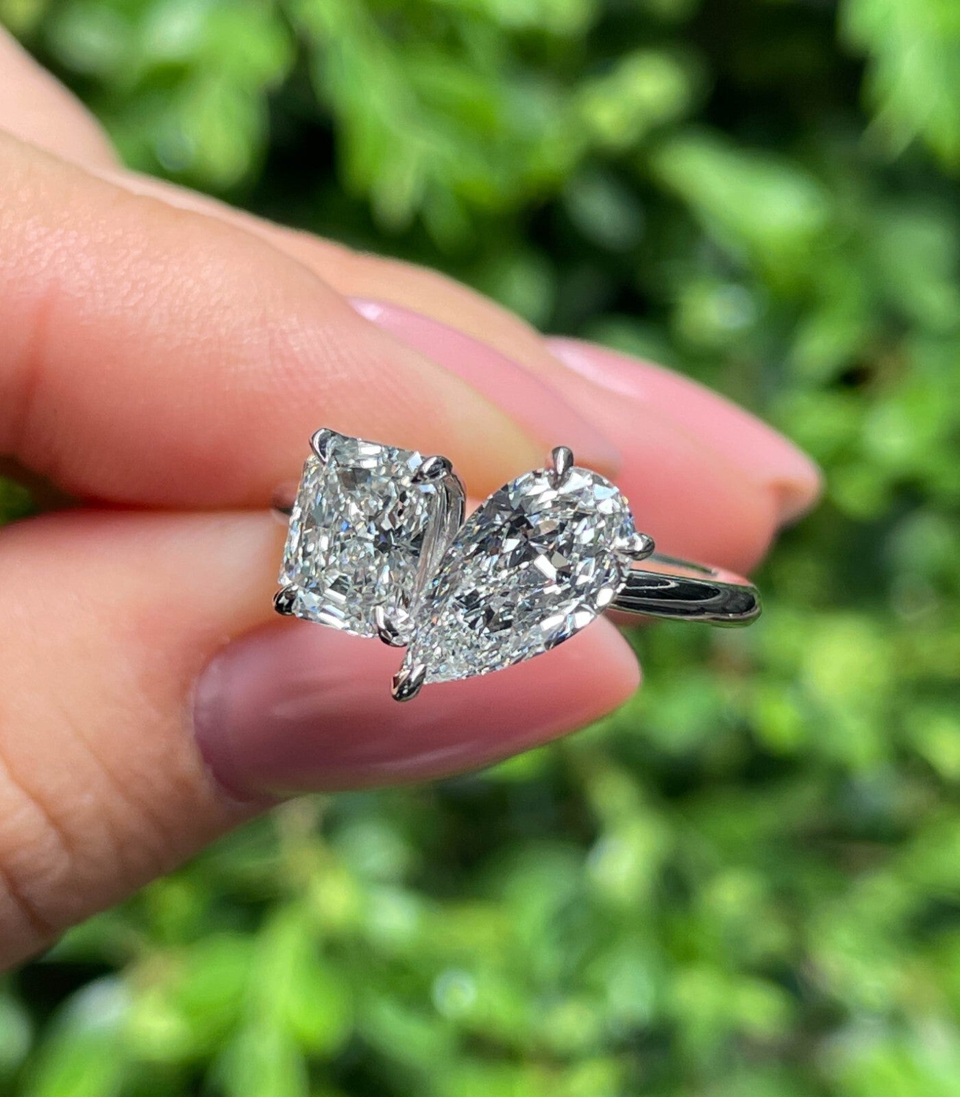 2.19ct Pear & Radiant Diamond Two-Stone Ring — GIA Certified, Platinum