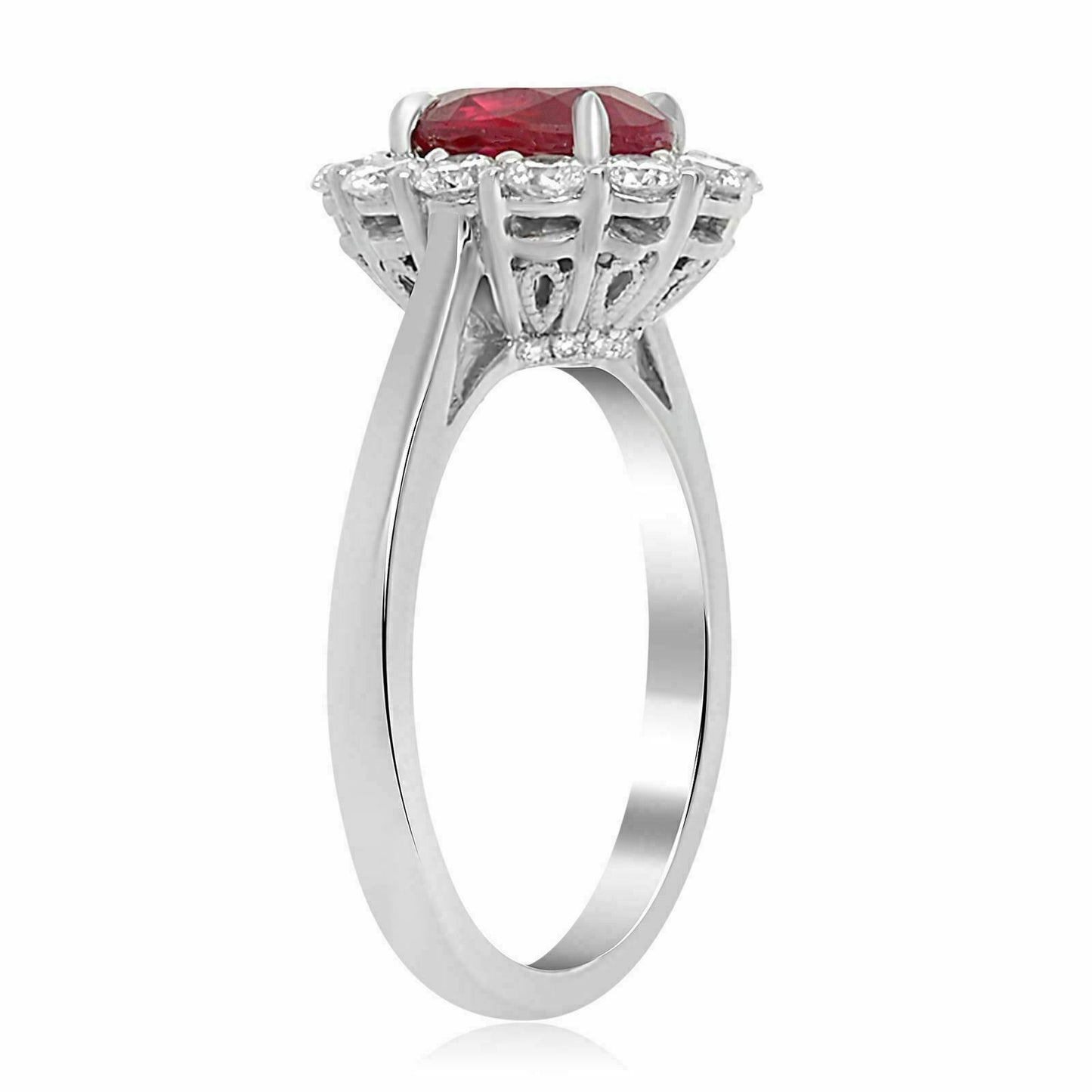 2.46ct Oval Diamond & Ruby Halo Engagement Ring — GIA Certified, 18k White Gold