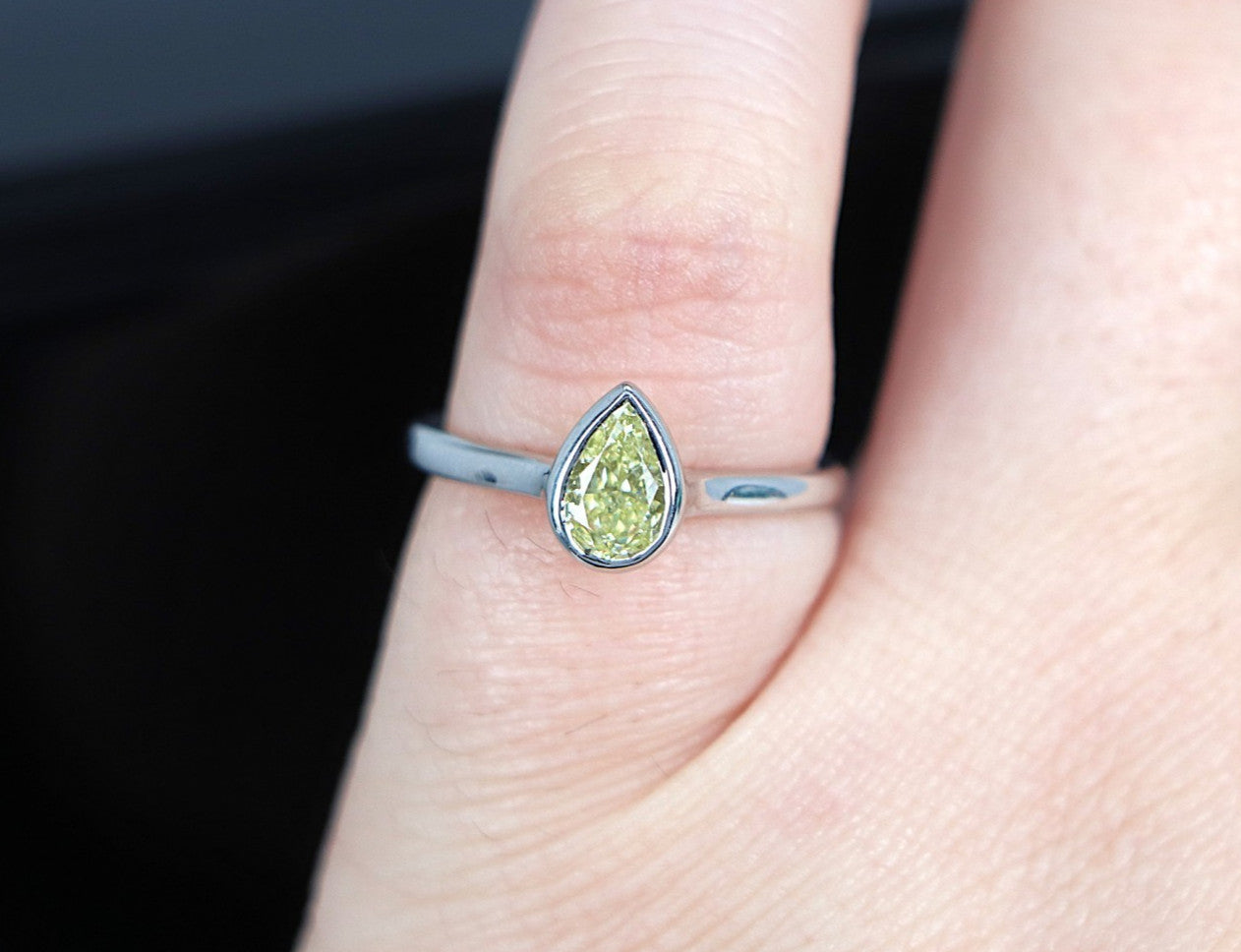 0.86ct Pear Modified Brilliant Fancy Yellow Diamond Engagement Ring — GIA Certified, Platinum