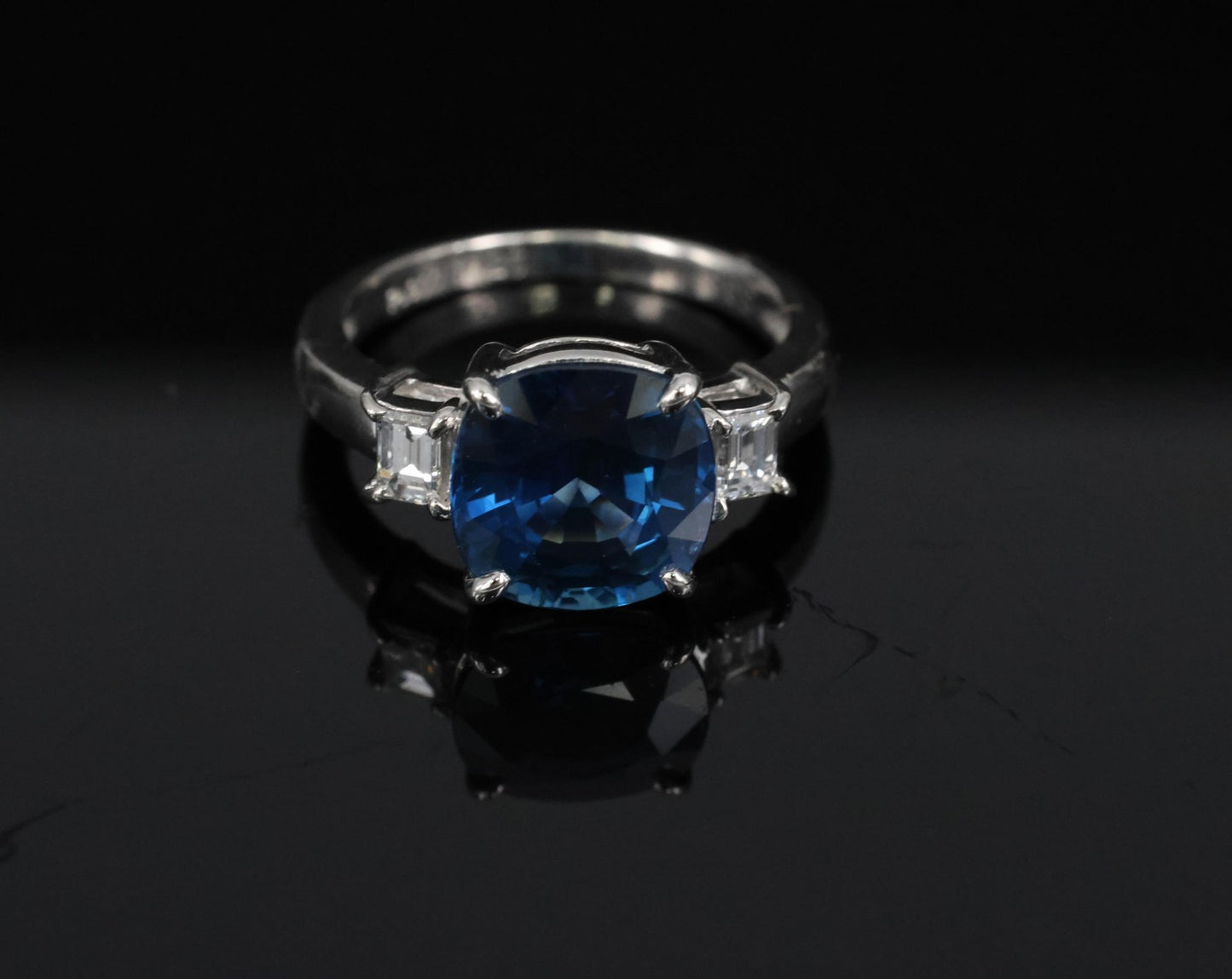 3.87ct Cushion Cut Blue Sapphire Diamond Ring — GIA Certified, Platinum