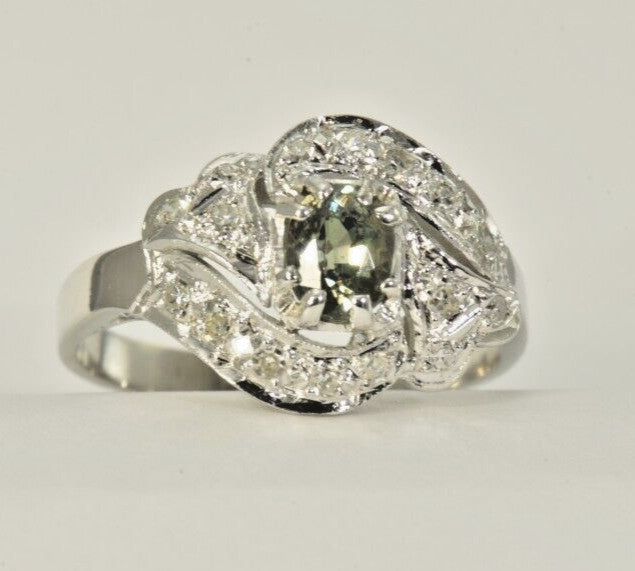 0.76ct Oval Alexandrite Vintage Diamond Ring — GIA Certified, 10k White Gold
