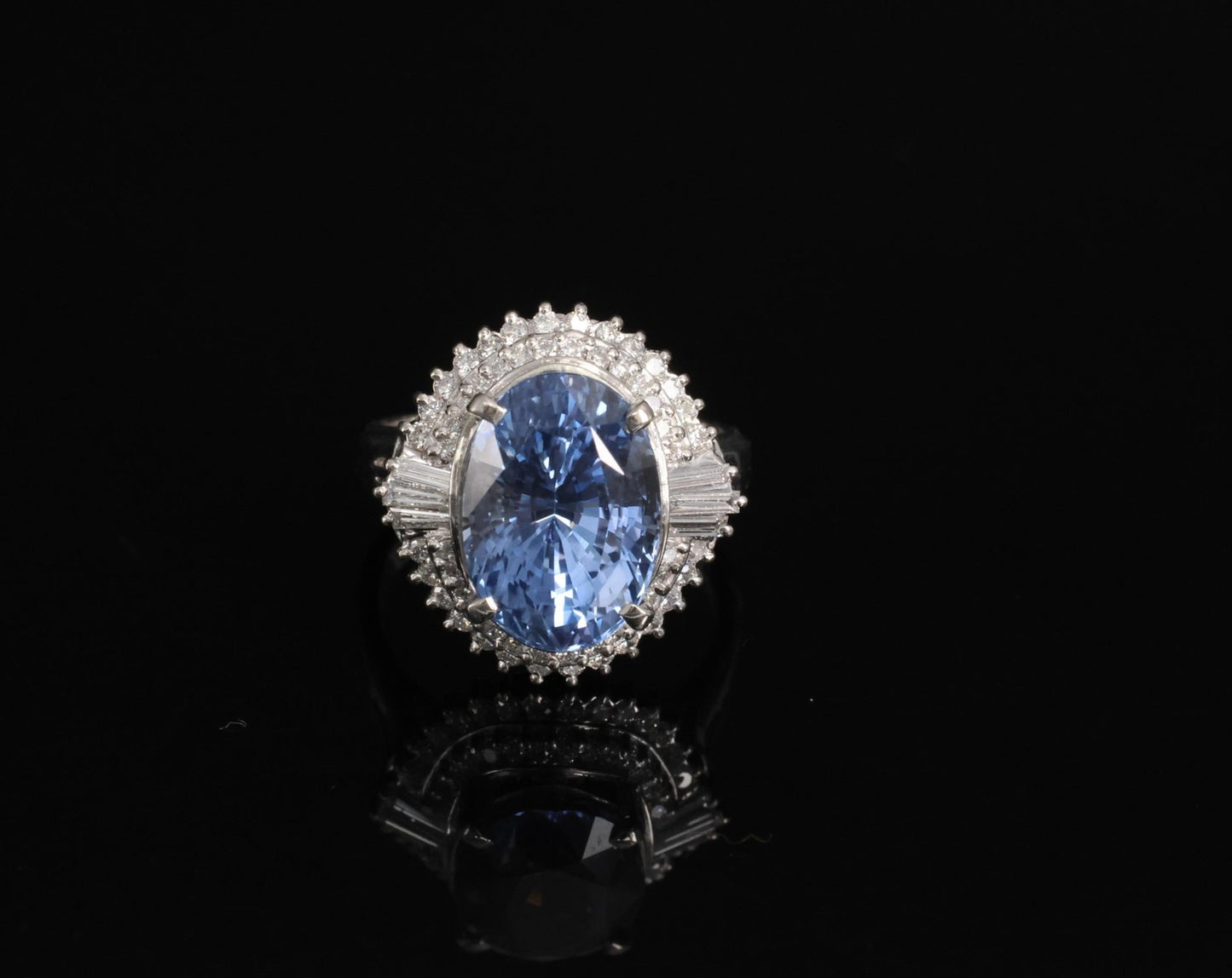 7.43ct Oval Ceylon Blue Sapphire Diamond Halo Ring — GIA Certified, Platinum