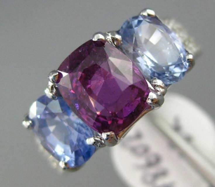 5.63ct Diamond & Sapphire Three Stone Ring — GIA Certified, 18k White Gold