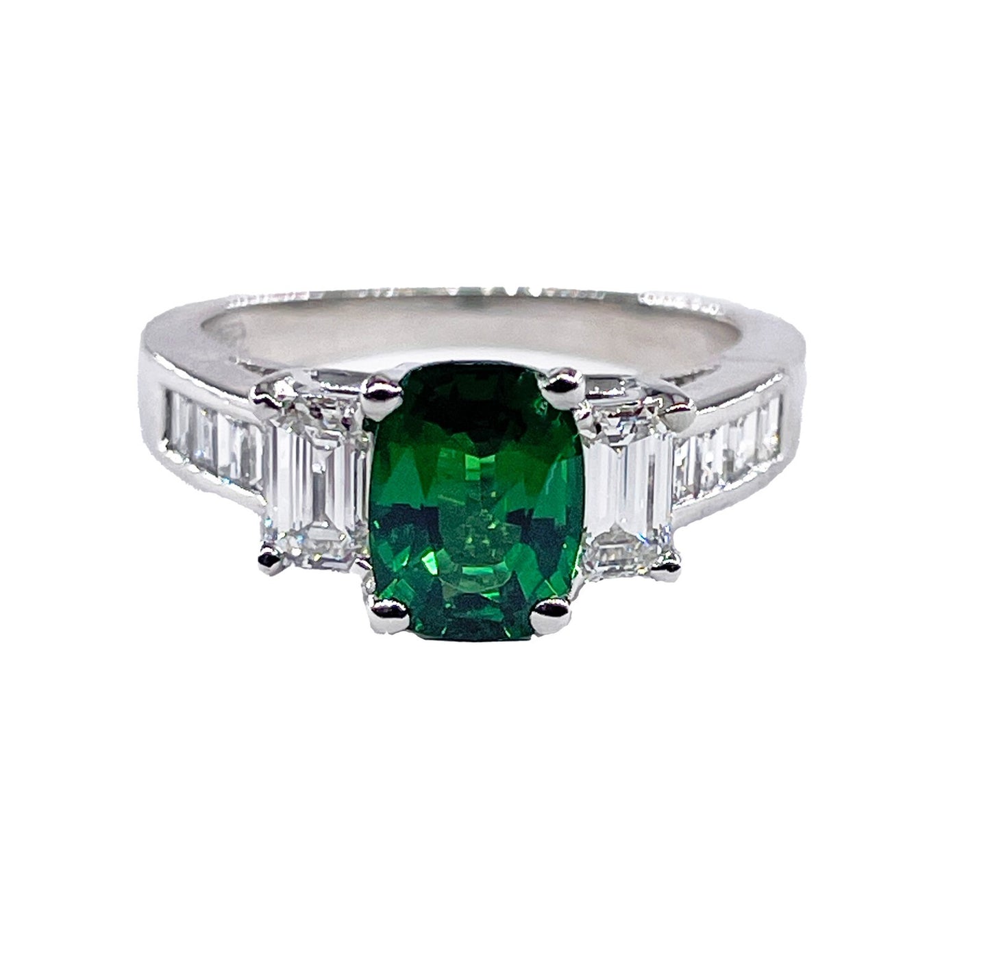 1.62ct Cushion Tsavorite Garnet Diamond Cocktail Ring — GIA Certified, Platinum
