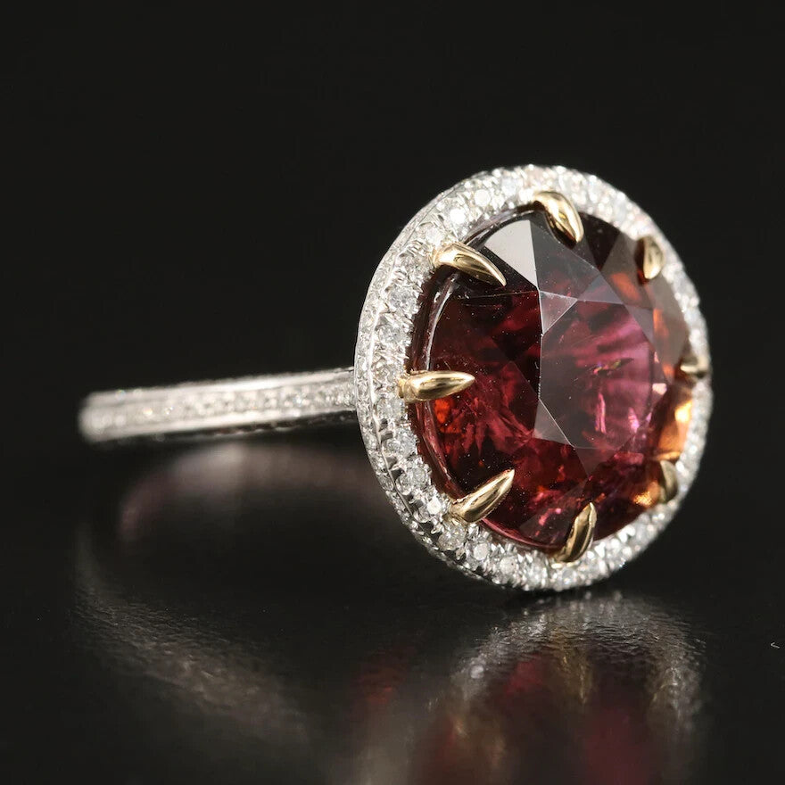 12.13ct Round Brilliant Tourmaline Diamond Ruby Ring — GIA Certified, Platinum