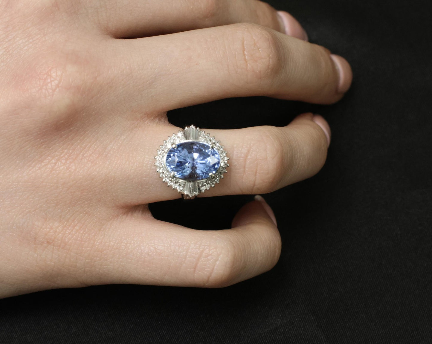 7.43ct Oval Ceylon Blue Sapphire Diamond Halo Ring — GIA Certified, Platinum