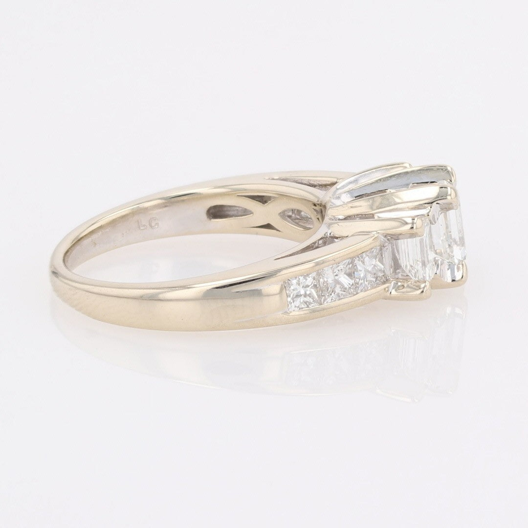 1.69ct Emerald Cut Diamond Three-Stone Ring — GIA Certified, 18k White Gold