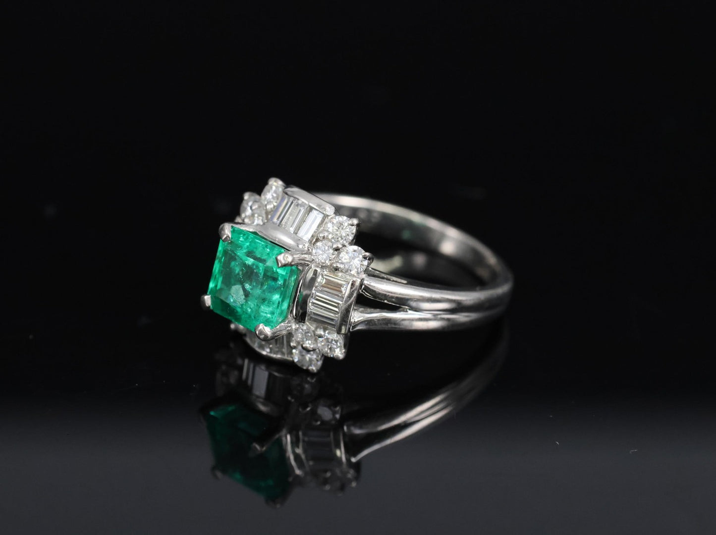 1.22ct Emerald Cut Colombian Emerald & 0.63ct Diamond Ring — GIA Certified, Platinum