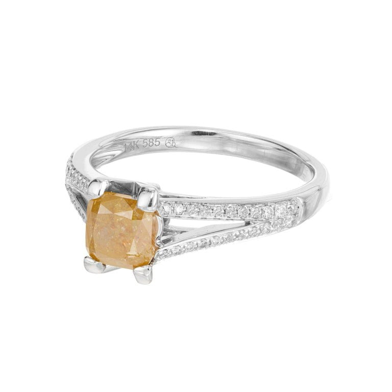 1.17ct Round-Cornered Square Yellow Diamond Engagement Ring — GIA Certified, 14k White Gold