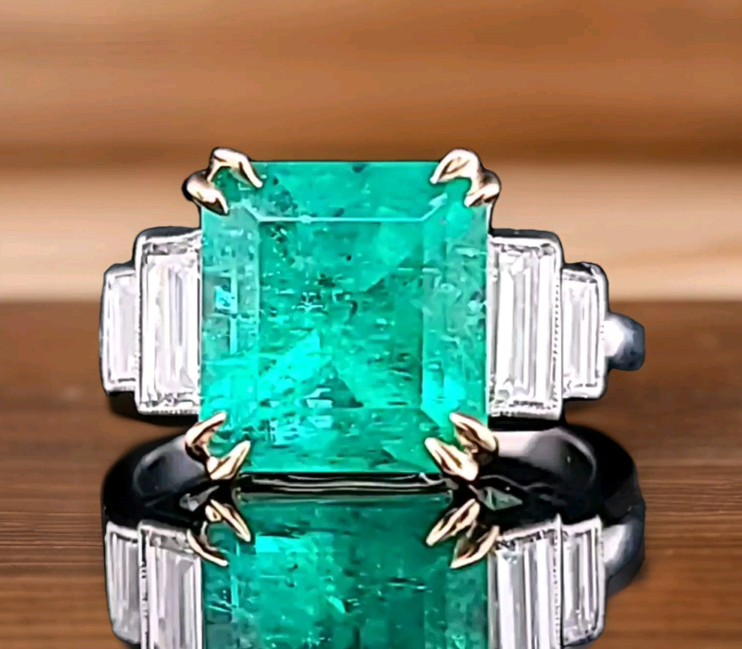 5.87ct Emerald Cut Colombian Emerald Ring — GIA Certified, Platinum & 18k Yellow Gold