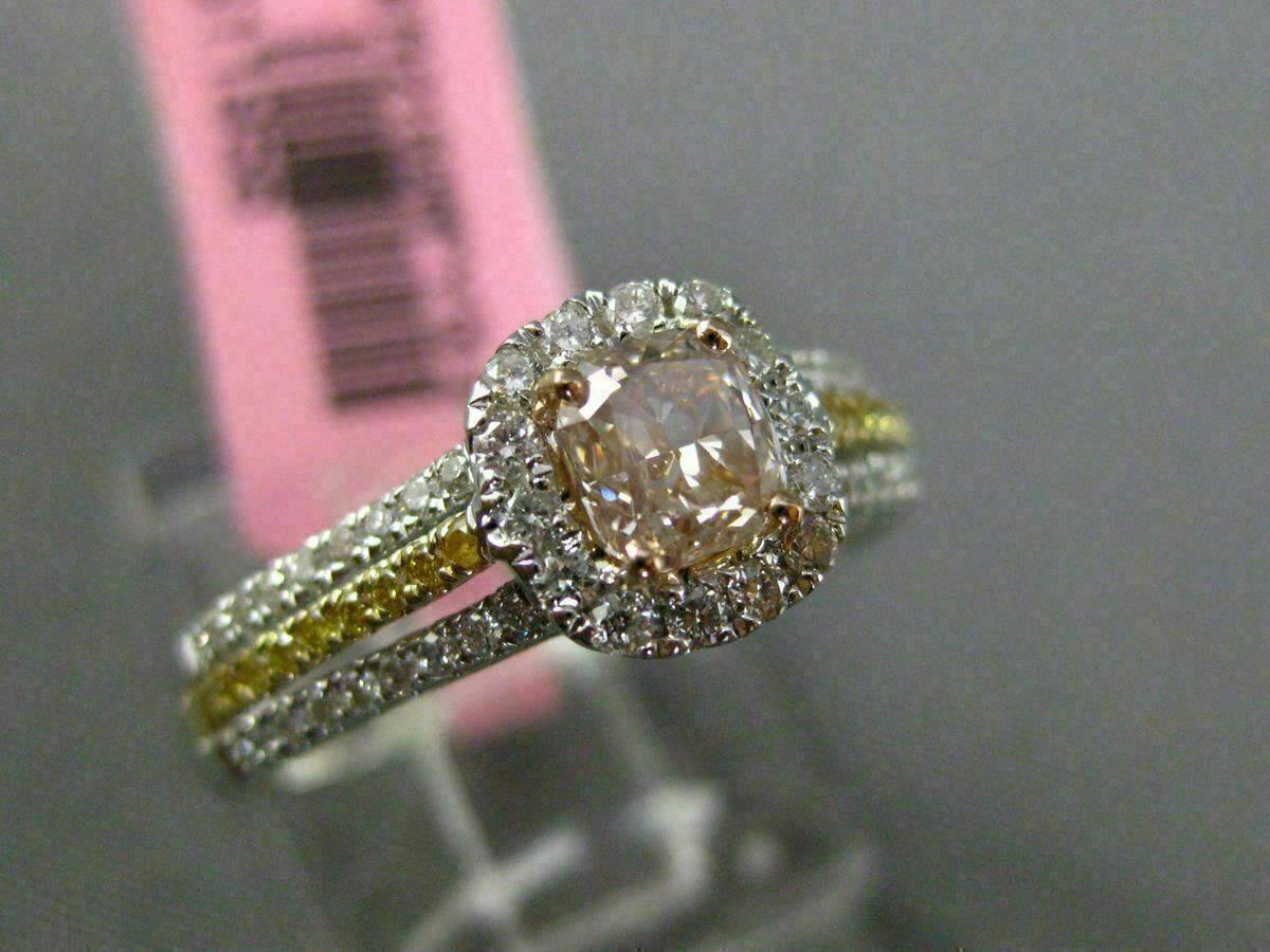 0.86ct Square Halo Diamond Engagement Ring — GIA Certified, 18k Tri-Color Gold