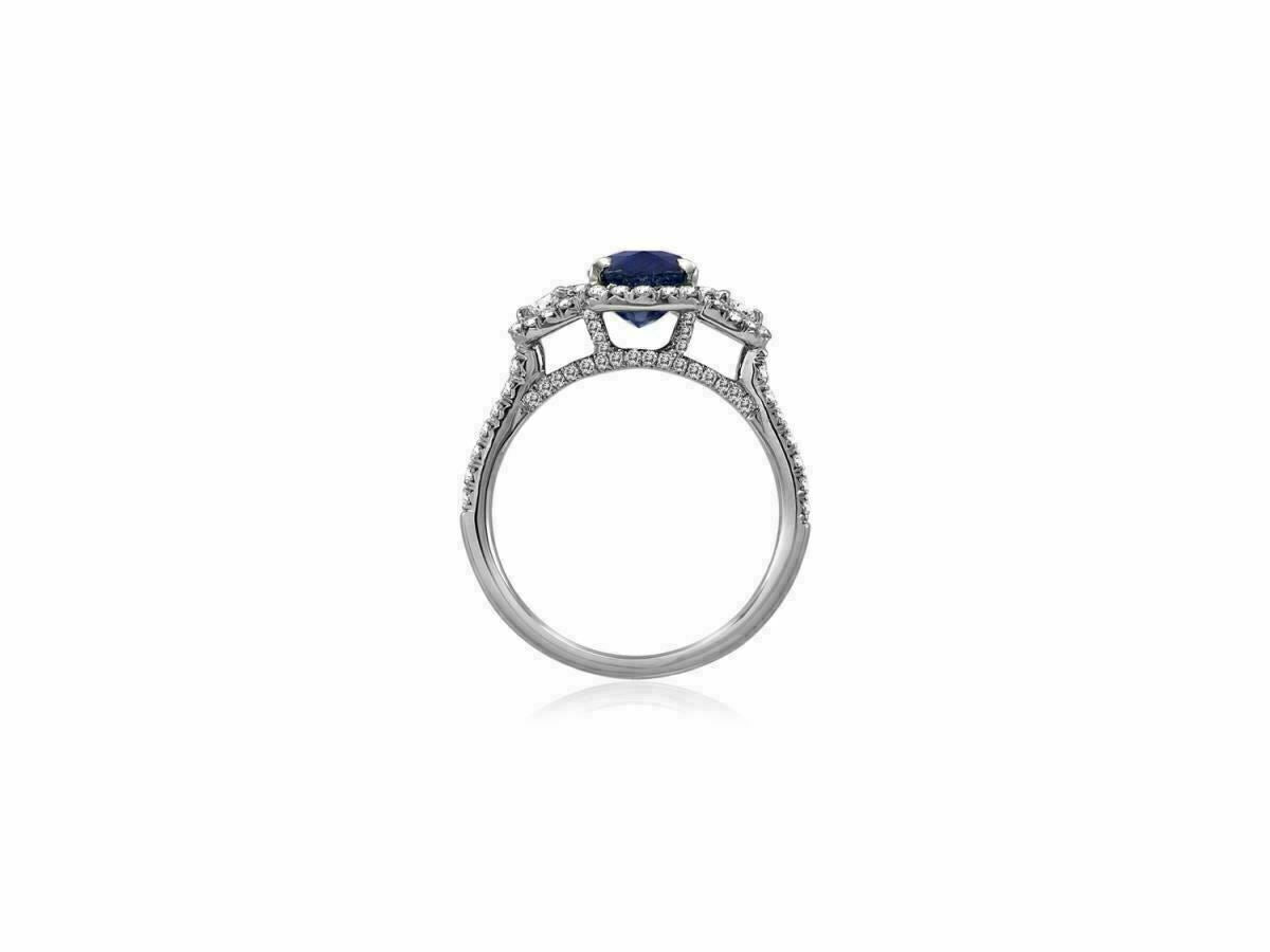 3.05ct Diamond & Sapphire Halo Engagement Ring — GIA Certified, 18k Two-Tone Gold