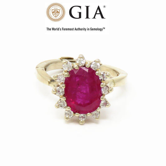 3.18ct Diamond & Ruby 3D Halo Ring — GIA Certified, 18k Two-Tone Gold