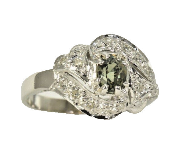 0.76ct Oval Alexandrite Vintage Diamond Ring — GIA Certified, 10k White Gold