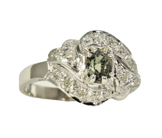 0.76ct Oval Alexandrite Vintage Diamond Ring — GIA Certified, 10k White Gold