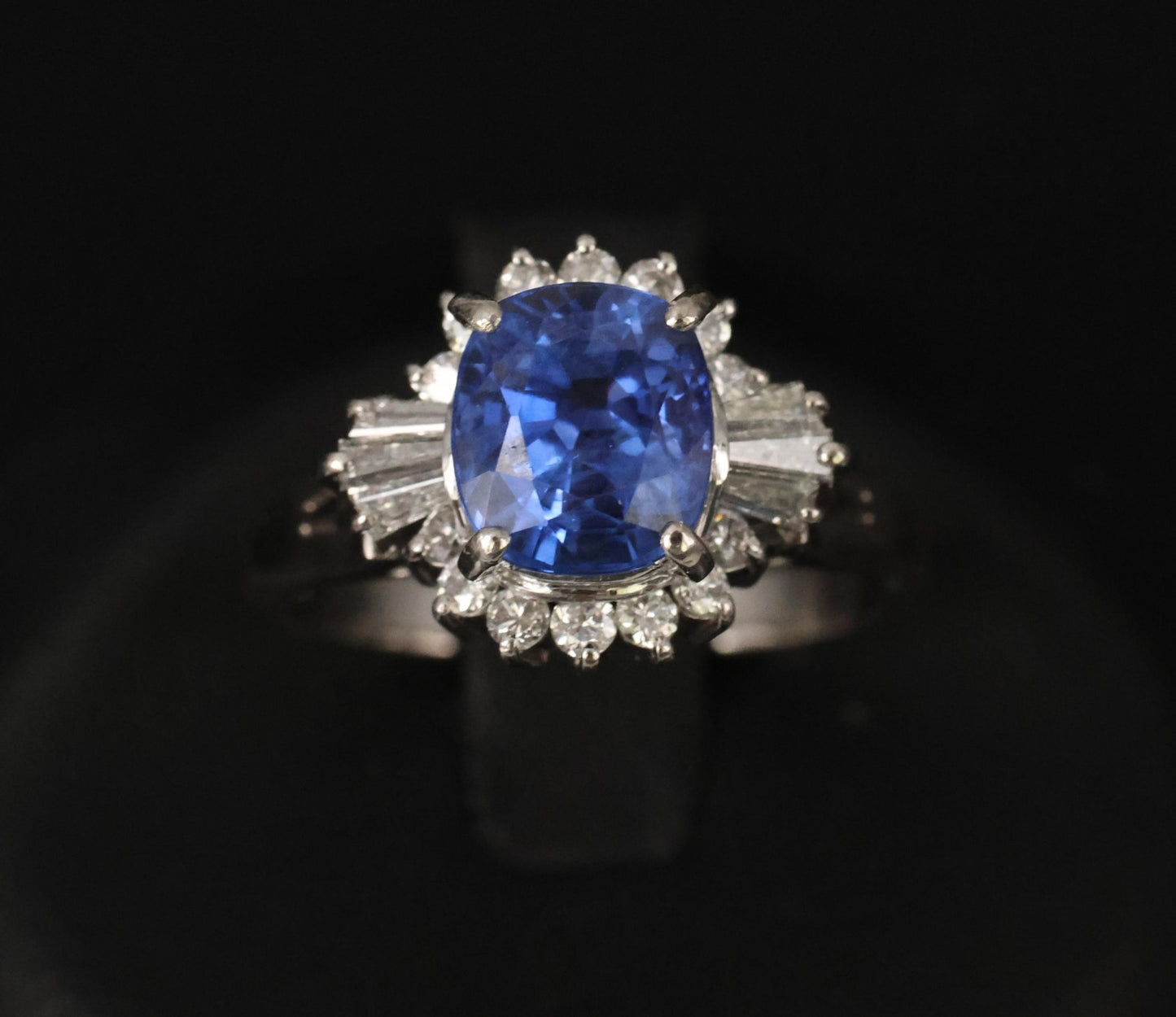 2.72ct Cushion Cut Ceylon Sapphire & 0.55ct Diamond Ring — GIA Certified, Platinum