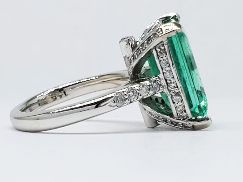 10.10ct Octagonal Emerald Diamond Accent Ring — GIA Certified, 14k White Gold