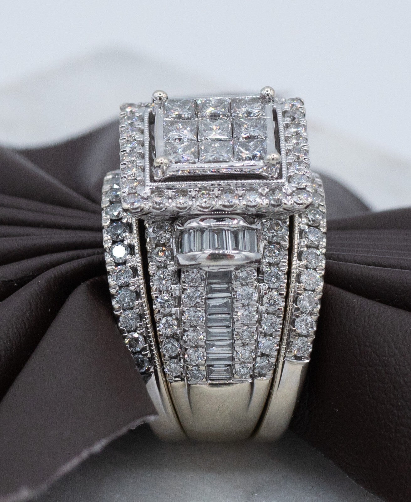 3.19ct Princess Cut Diamond Halo Wedding Set — GIA Certified, 14k White Gold
