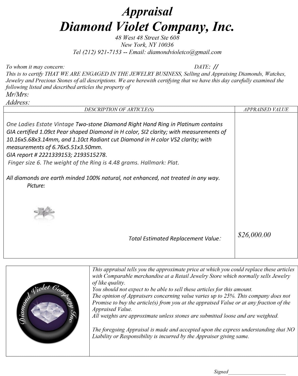 2.19ct Pear & Radiant Diamond Two-Stone Ring — GIA Certified, Platinum