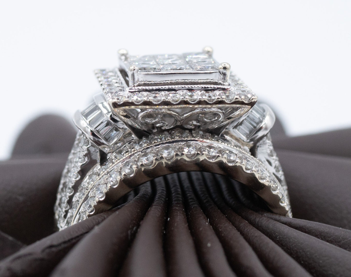 3.19ct Princess Cut Diamond Halo Wedding Set — GIA Certified, 14k White Gold