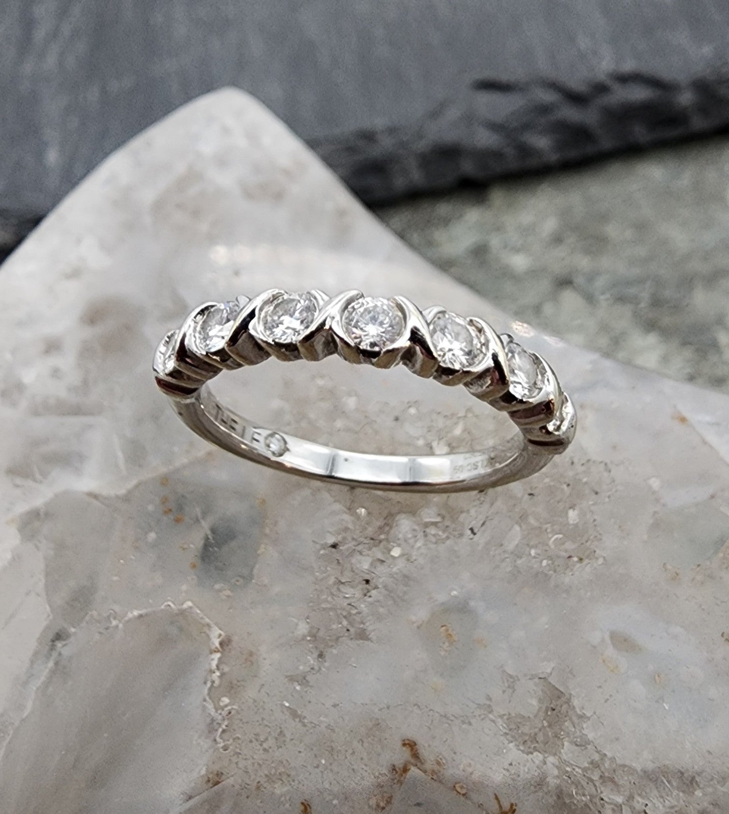 0.34ct Round Brilliant Diamond Row Band Ring — GIA Certified, 14k White Gold