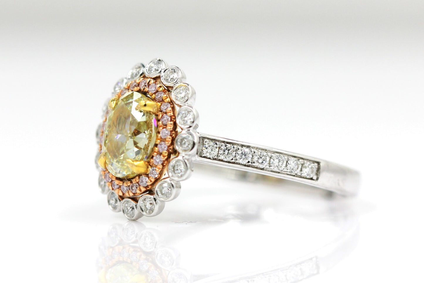 1.18ct Oval Modified Brilliant Fancy Yellow Diamond Ring — GIA Certified, 14k White Gold