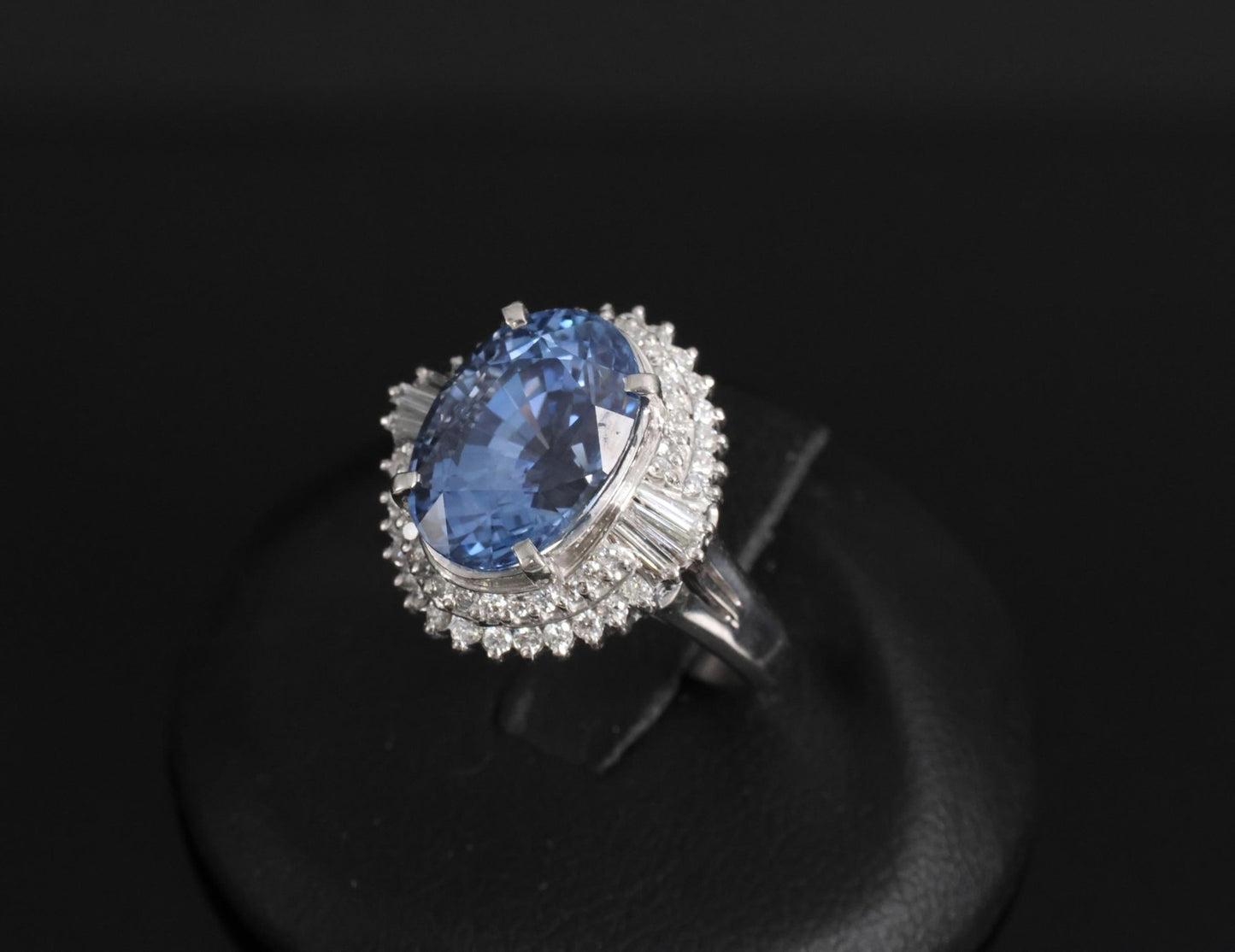 7.43ct Oval Ceylon Blue Sapphire Diamond Halo Ring — GIA Certified, Platinum