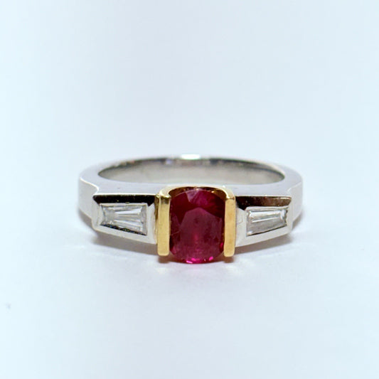 1.10ct Oval Ruby & Diamond Ring — GIA Certified, Platinum & 18K Gold