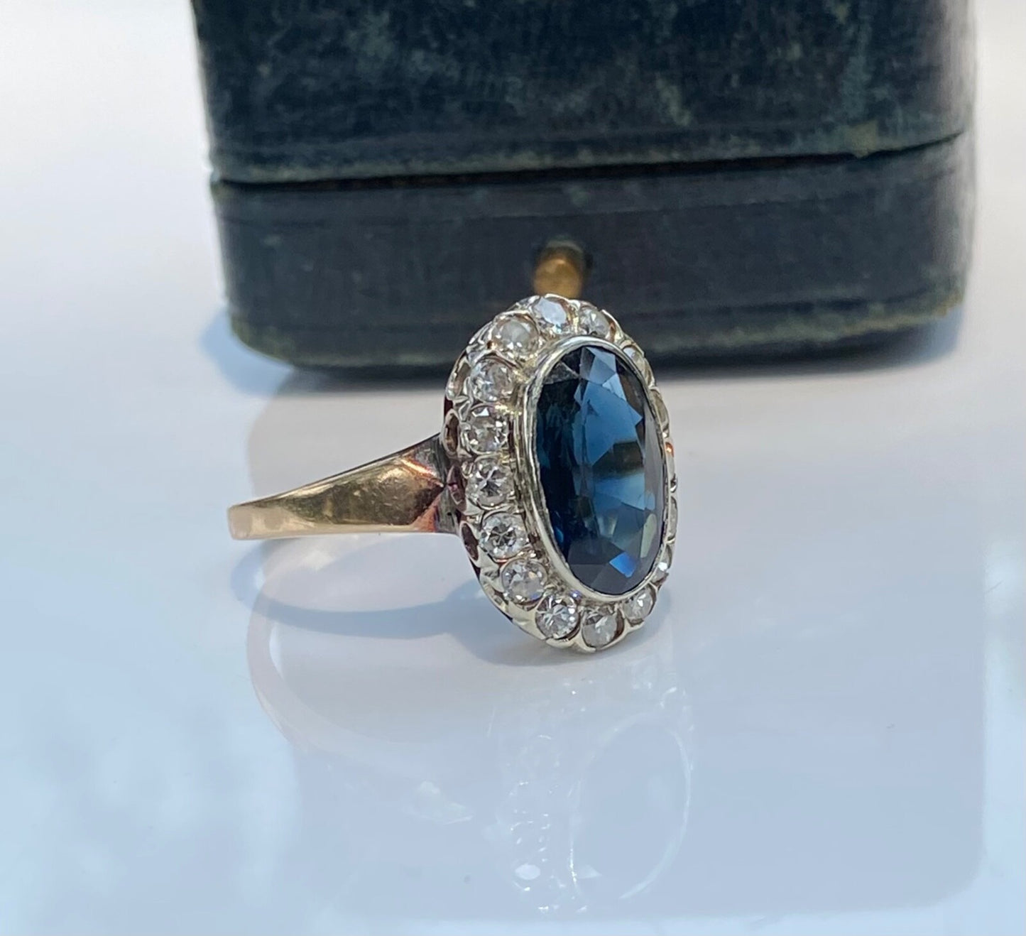 3.10ct Oval Sapphire Diamond Cluster Ring — GIA Certified, 14k White Gold