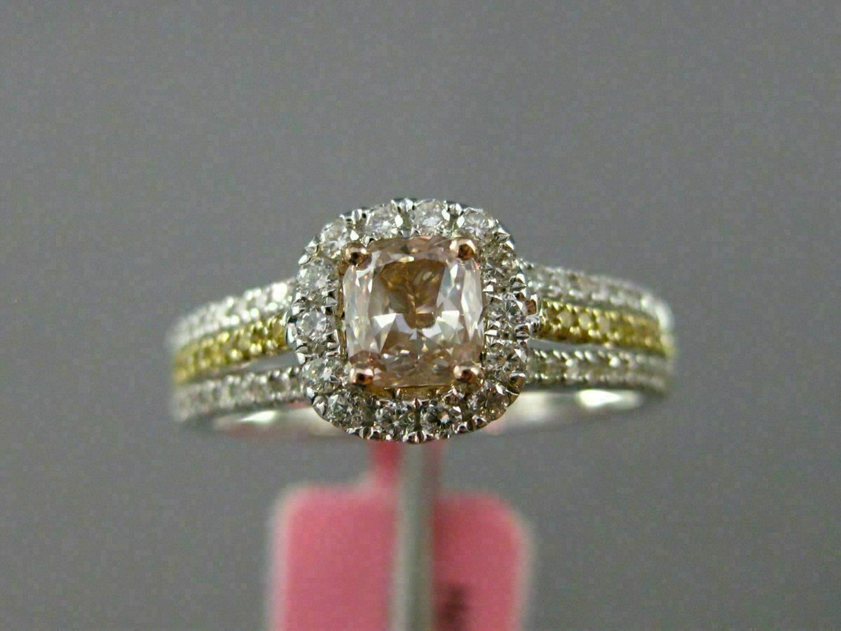 0.86ct Square Halo Diamond Engagement Ring — GIA Certified, 18k Tri-Color Gold
