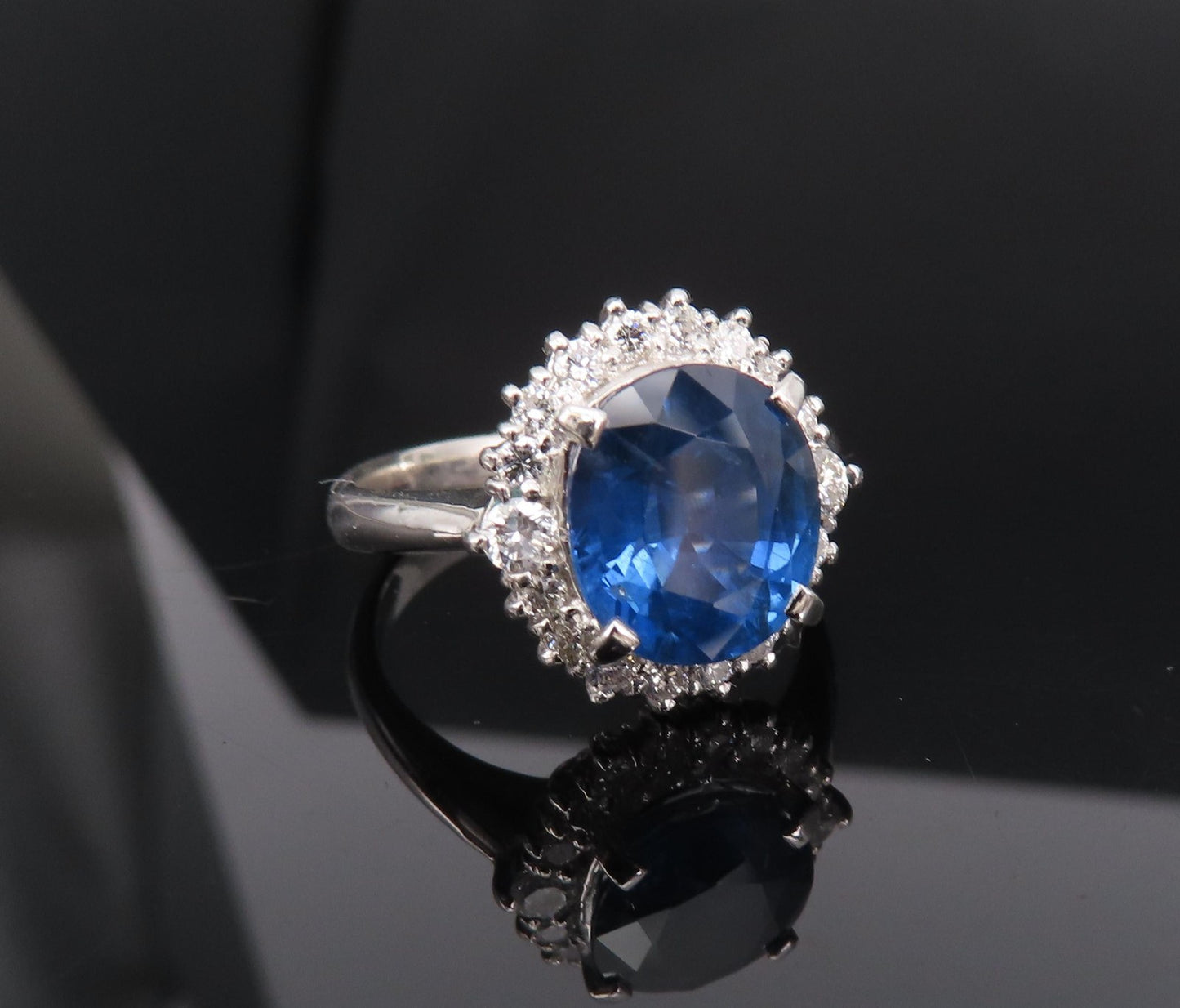 4.06ct Oval Diamond Sapphire Halo Ring — GIA Certified, 14k White Gold