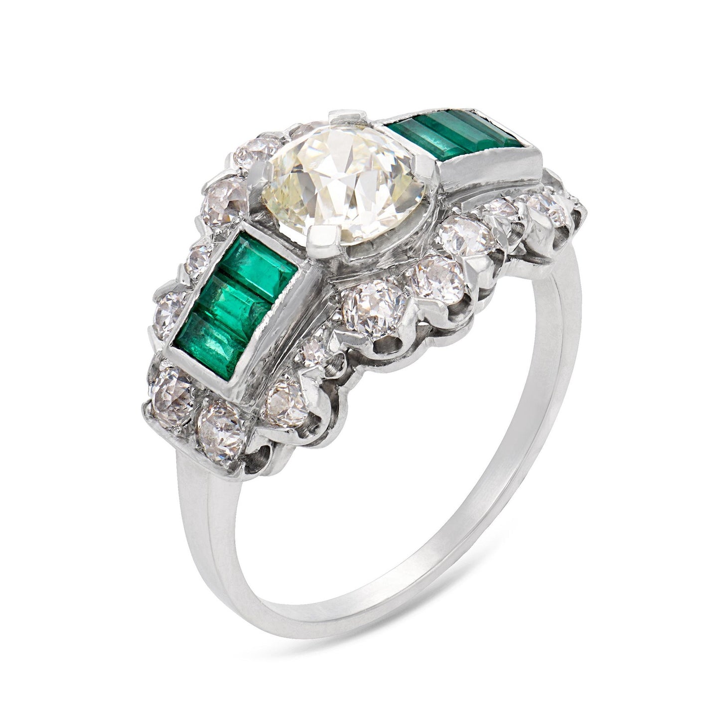 1.19ct Flame & Trapezoid Diamond Three Stone Ring — GIA Certified, 18k White Gold