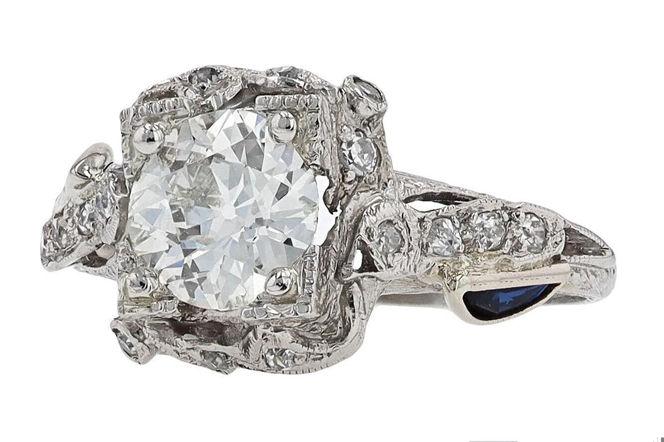 1.10ct Old Mine Cut Diamond Art Deco Ring — GIA Certified, Platinum