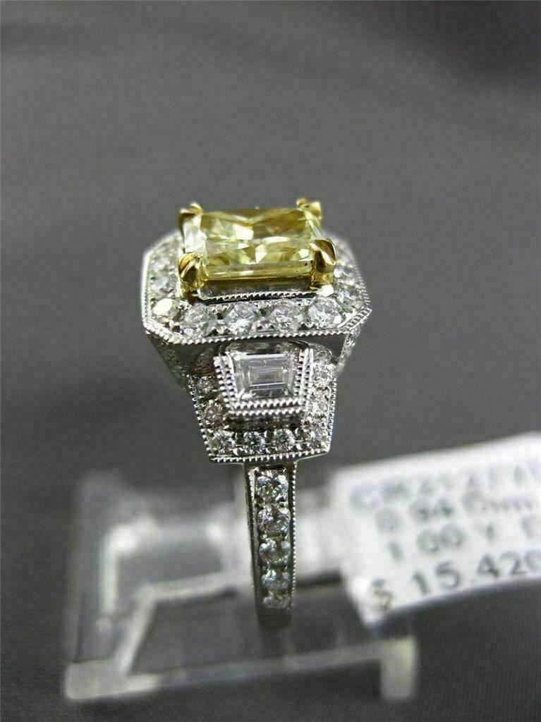 2.04ct Fancy Yellow Diamond 3-Stone Halo Ring — GIA Certified, 18k Two-Tone Gold