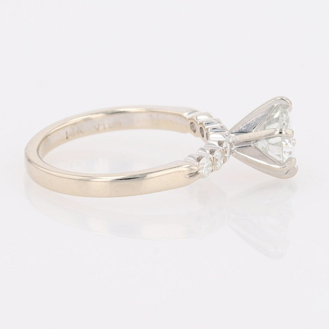 1.10ct Round Brilliant Diamond Solitaire with Accents Ring — GIA Certified, 14k White Gold