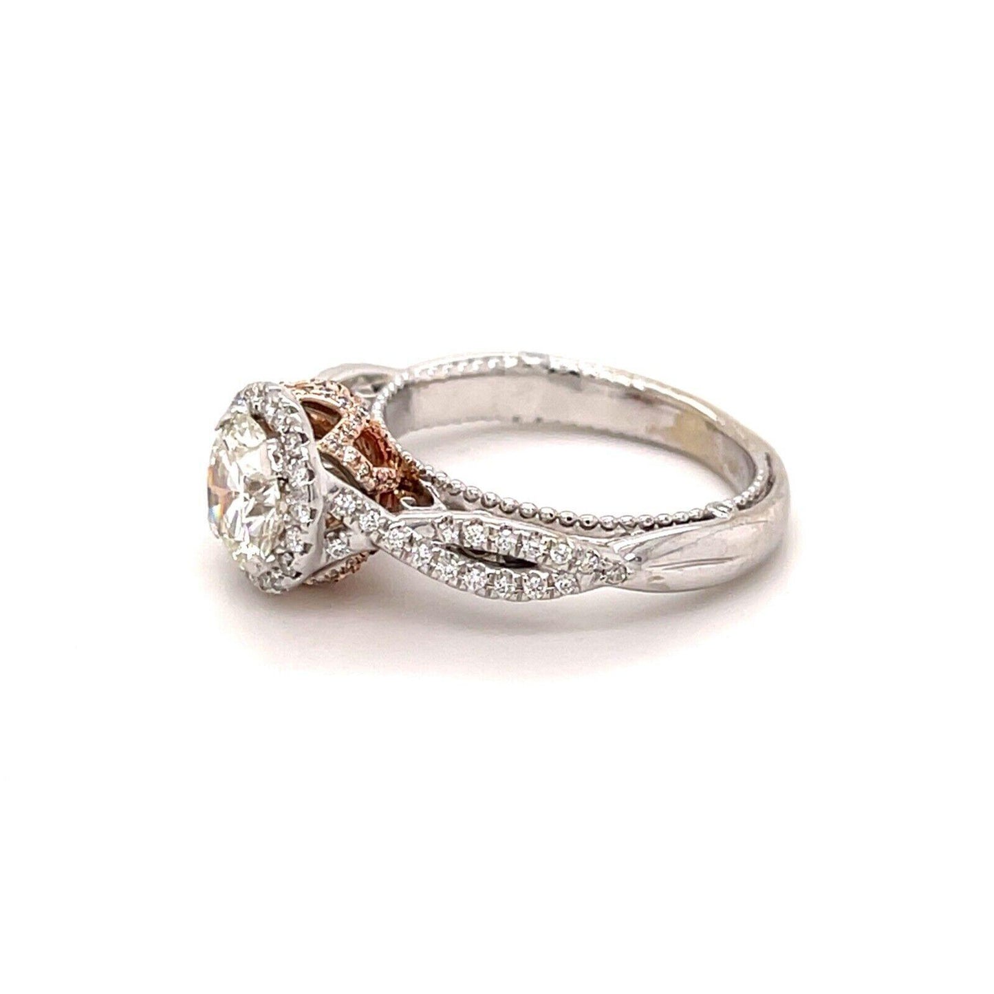 1.14ct Round Brilliant Diamond Halo Ring — GIA Certified, 14k White & Rose Gold