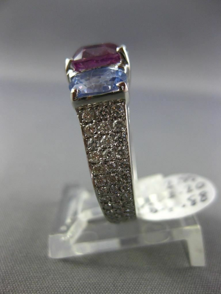 5.63ct Diamond & Sapphire Three Stone Ring — GIA Certified, 18k White Gold