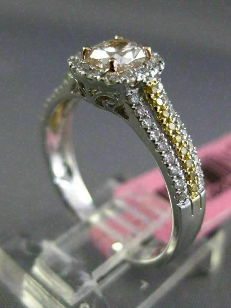 0.86ct Square Halo Diamond Engagement Ring — GIA Certified, 18k Tri-Color Gold