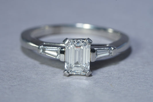 1.21ct Emerald Cut Diamond Three-Stone Ring — GIA Certified, 950 Platinum