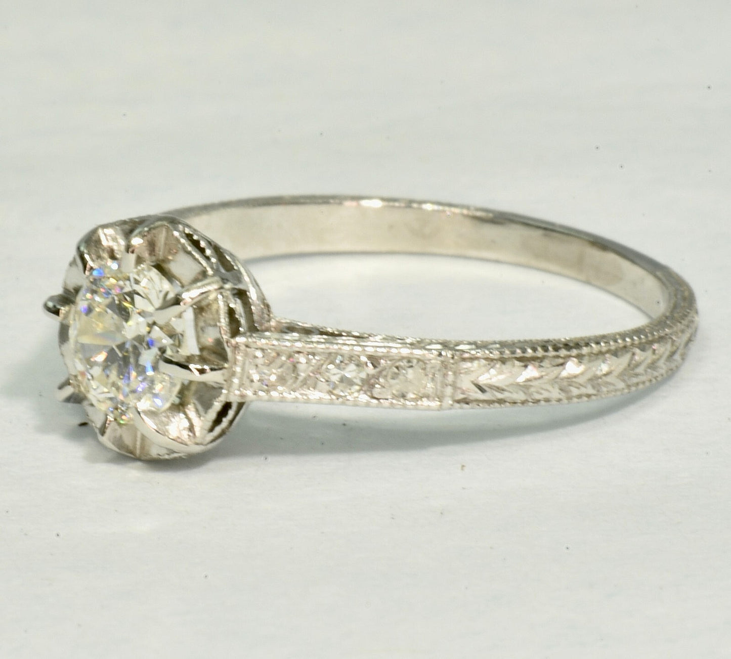 0.49ct Round Brilliant Art Deco Diamond Ring — GIA Certified, Platinum