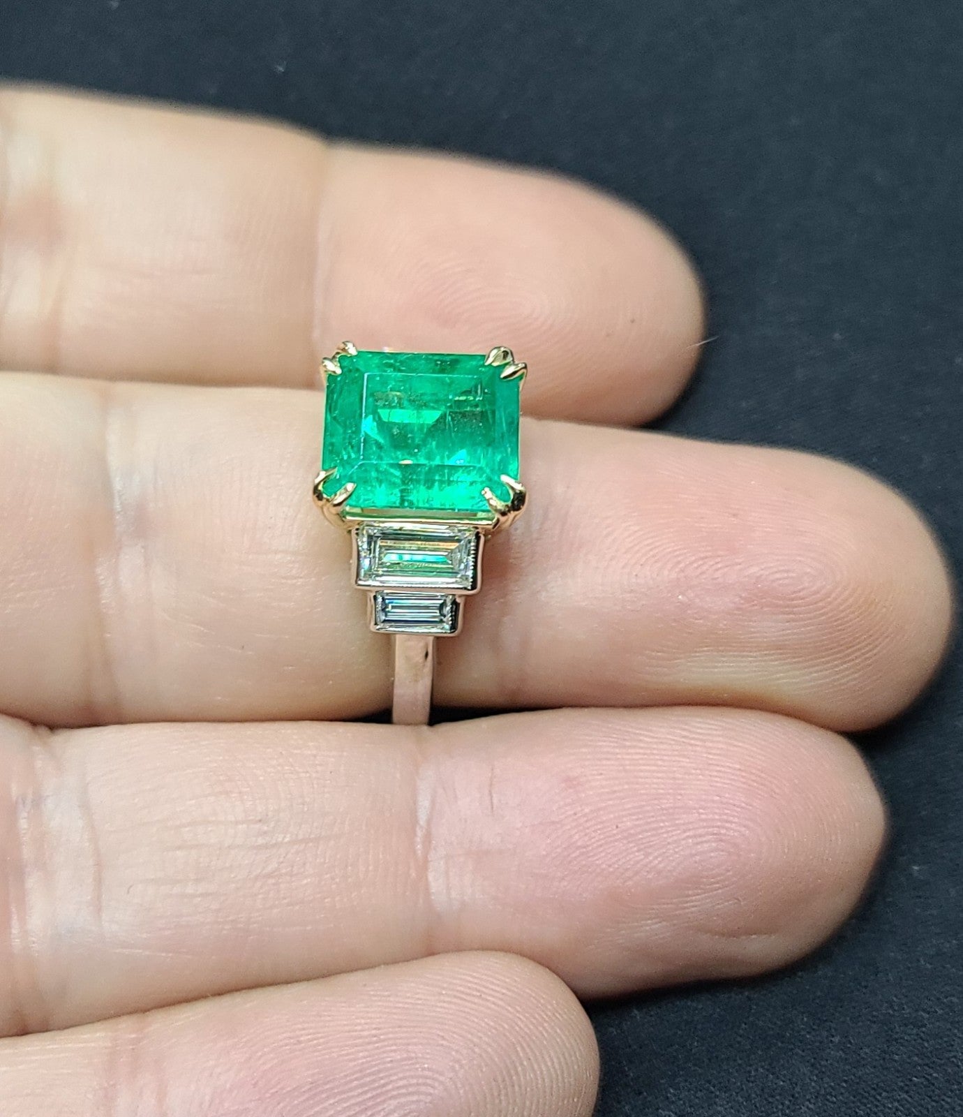 5.87ct Emerald Cut Colombian Emerald Ring — GIA Certified, Platinum & 18k Yellow Gold