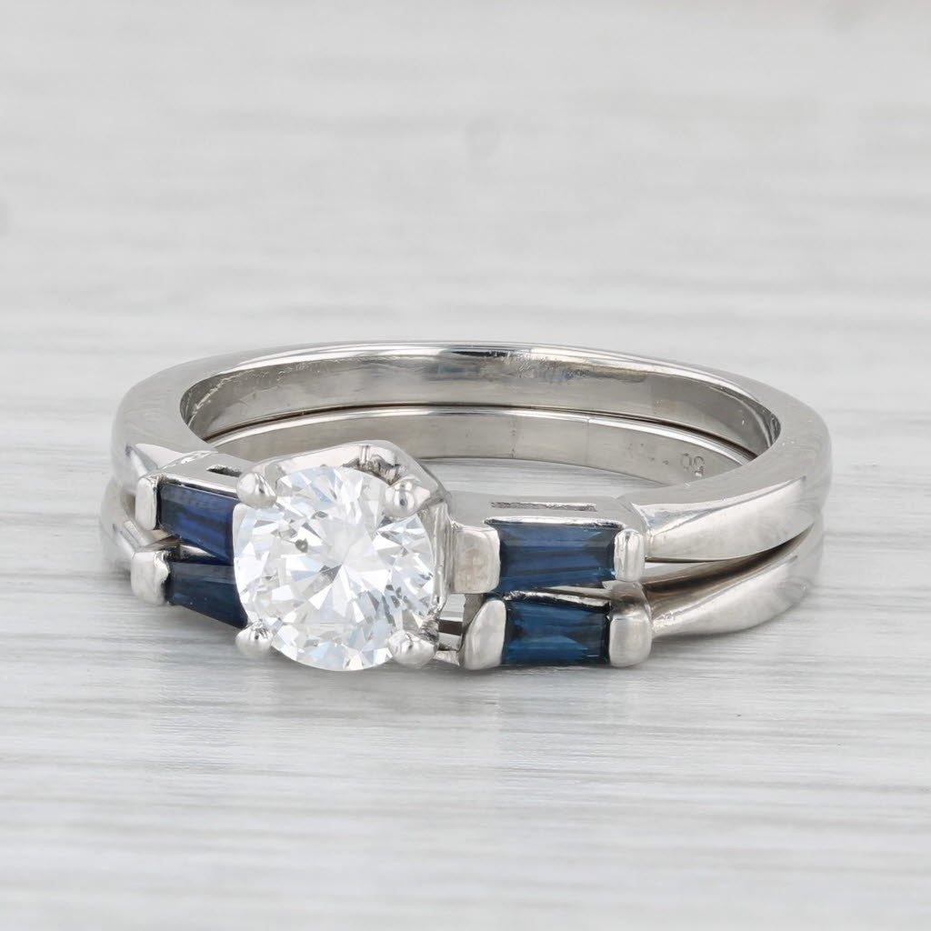 0.79ct Round Brilliant Diamond Engagement Ring with Sapphire Guard — GIA Certified, Platinum