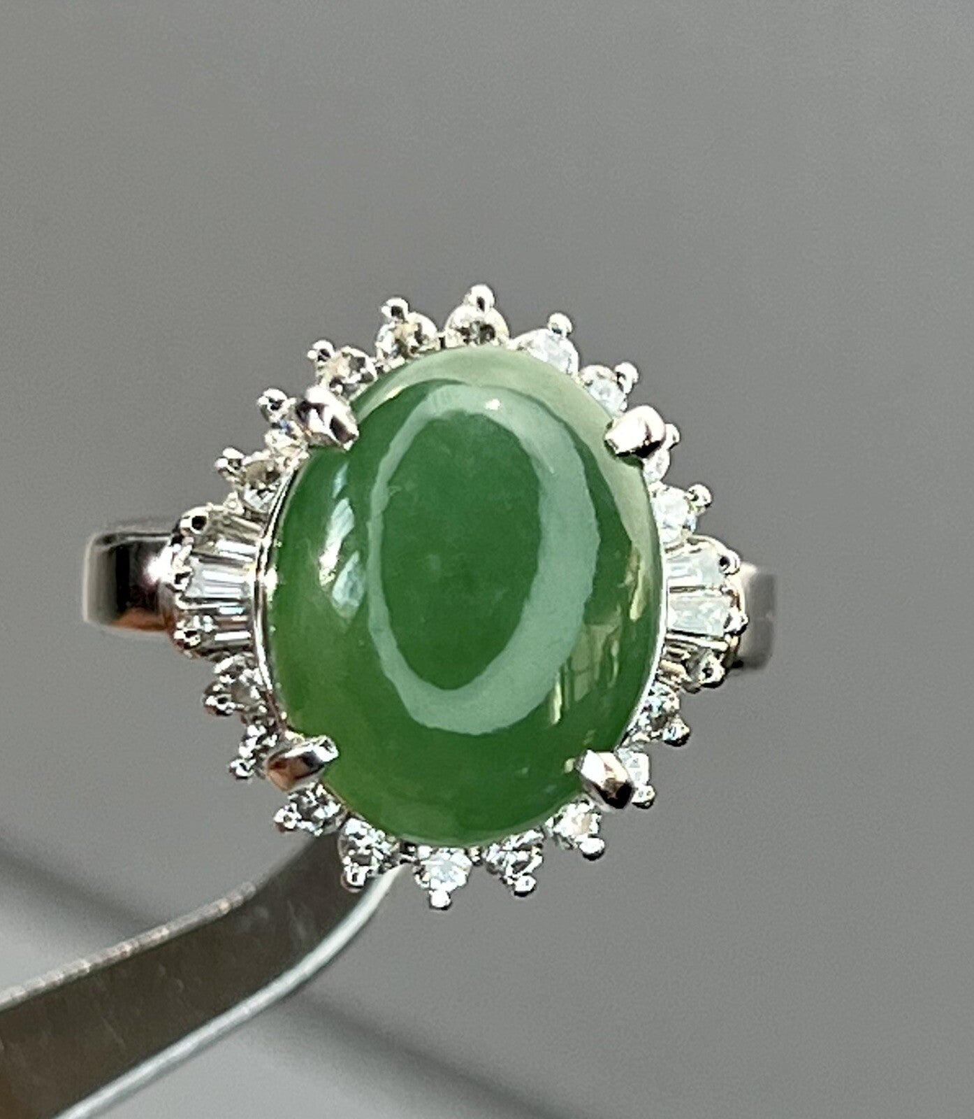 0.46ct Diamond & Jade Jadeite Ring — GIA Certified, Platinum 900