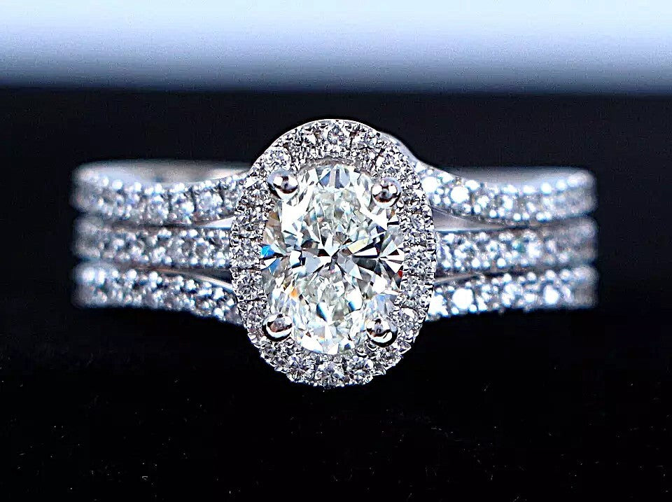 1.00ct Oval Brilliant Diamond Halo Engagement Ring — GIA Certified, 14k White Gold