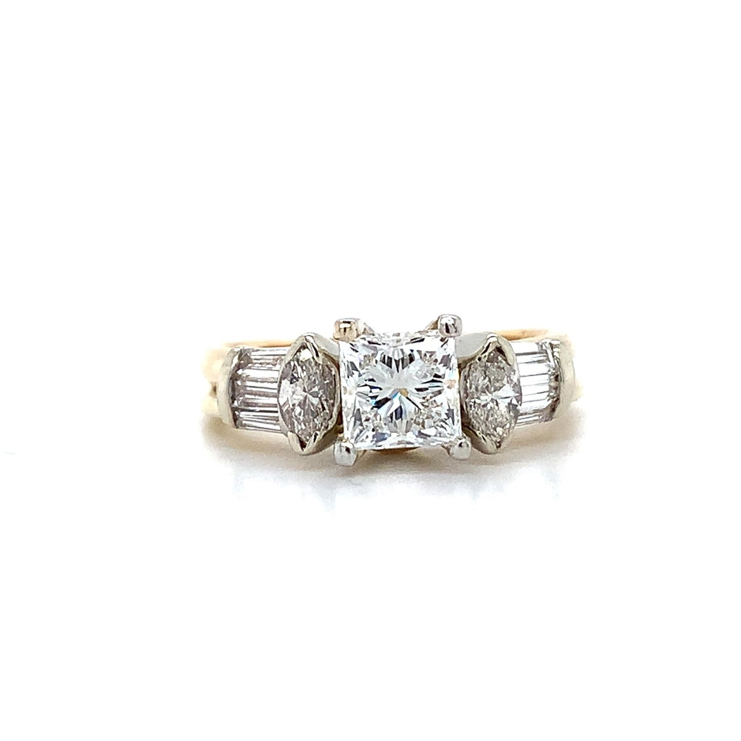 0.97ct Square Modified Brilliant Diamond Three-Stone Ring — GIA Certified, 14k Yellow Gold