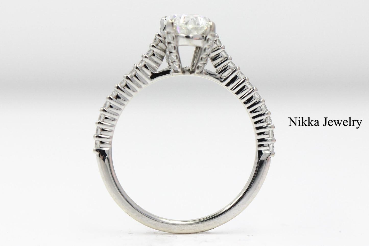 1.00ct Oval Brilliant Diamond Half Eternity Engagement Ring — GIA Certified, 14k Gold