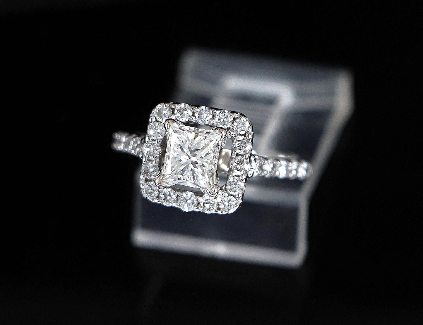 0.90ct Rectangular Modified Brilliant Diamond Halo Engagement Ring — GIA Certified, 14k White Gold
