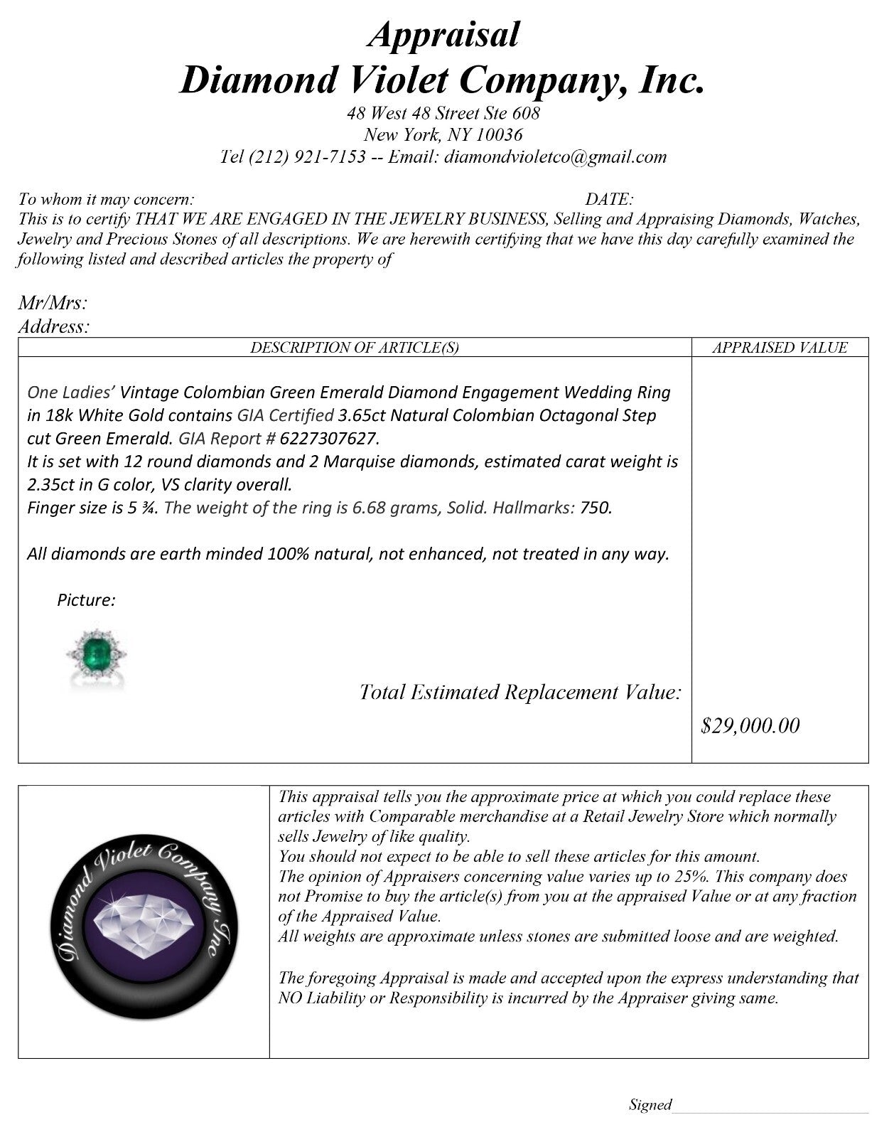 3.65ct Colombian Green Emerald Diamond Cluster Ring — GIA Certified, 18k White Gold